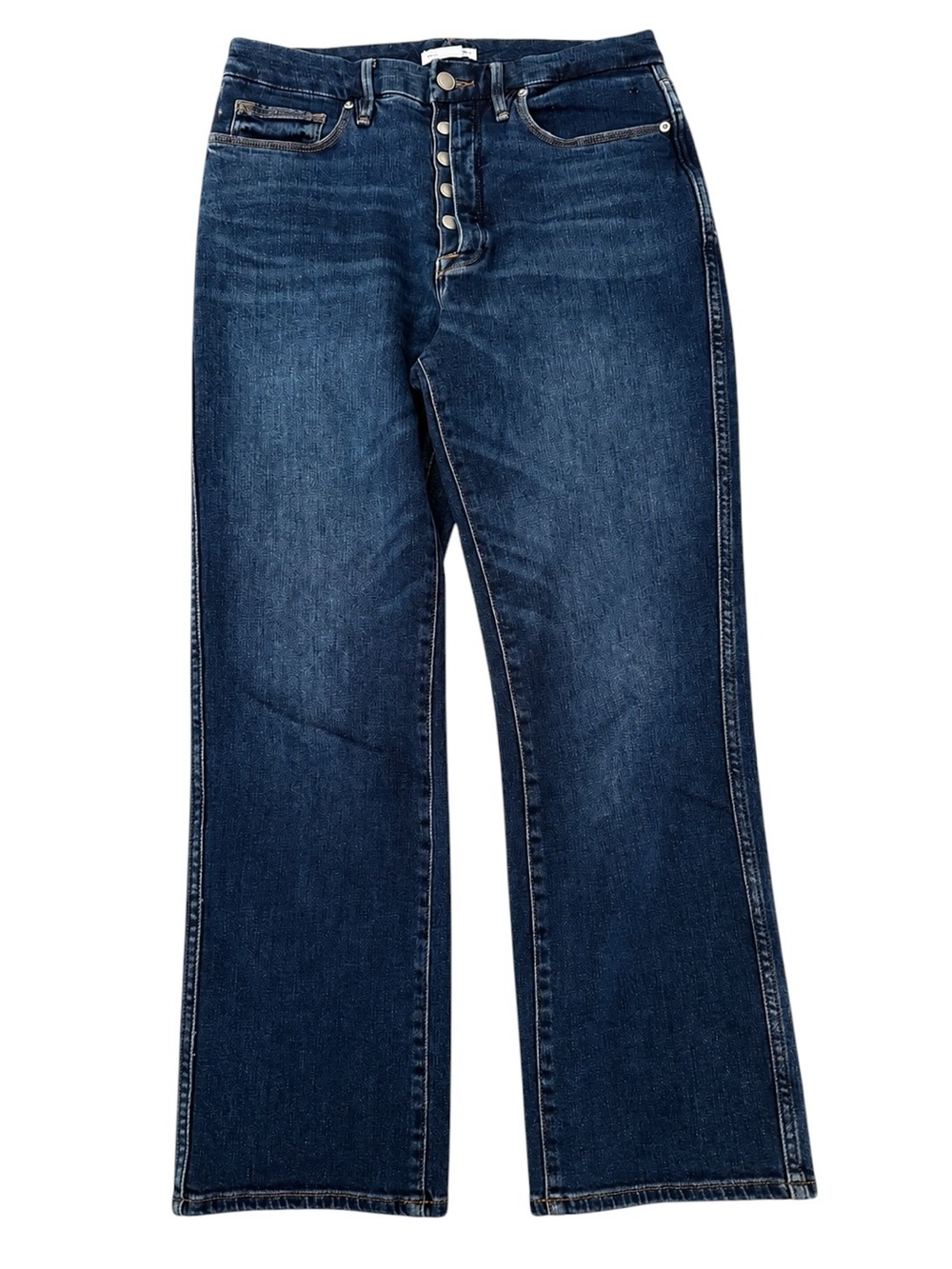 Good American Dark Wash High Rise Button Fly Straight Leg Jeans Size 6/28 Denim